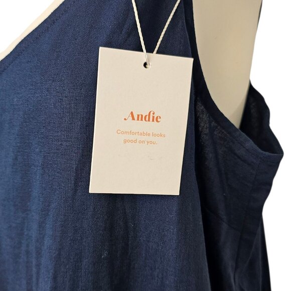 Andie Swim The Slip Dress, Blue, Linen Blend, Beach Cover Up, Vacation, Resort,M - Picture 3 of 7